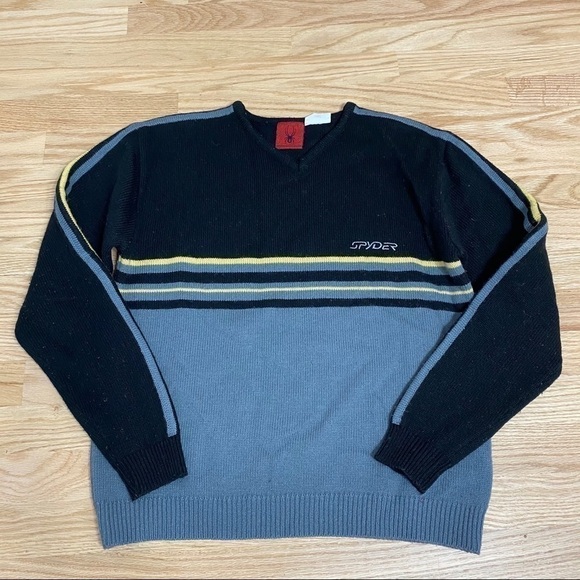 Vintage Kids Spyder V-neck Sweater Sz 18 Black - Picture 1 of 7